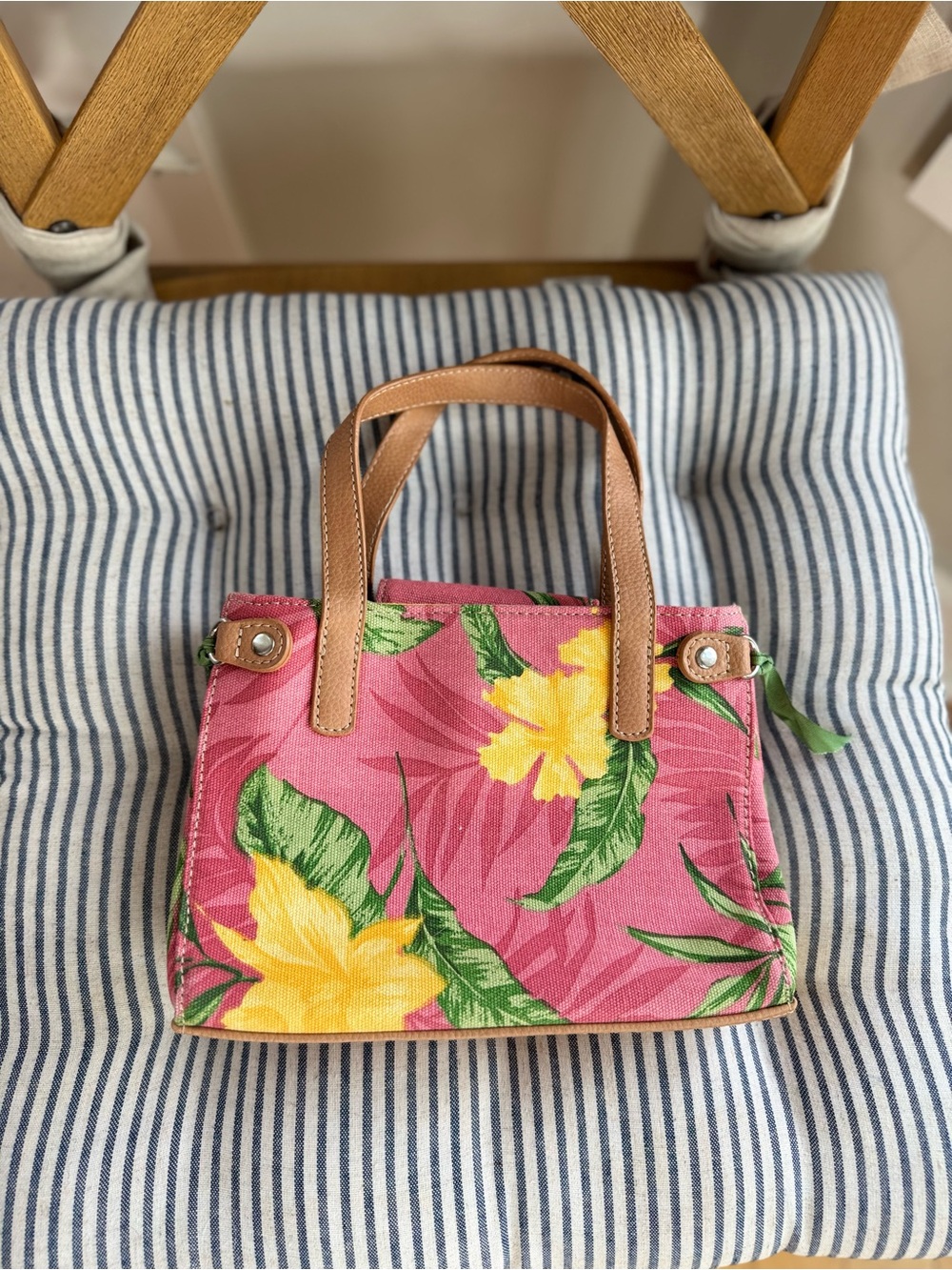 Vera Bradley Pink Green Tropical Floral Canvas Mini Bag Purse